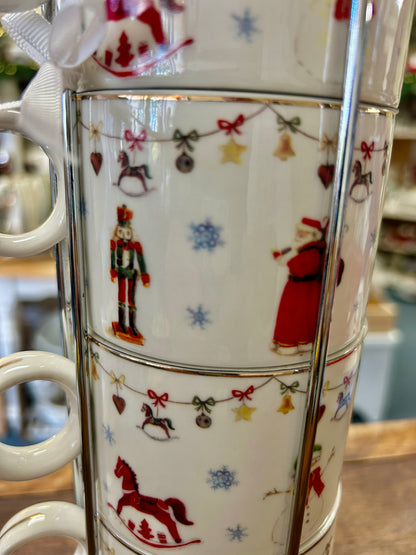 Red Green White Sweet Living NEW Christmas Mugs Rack 4, 10 1/2"