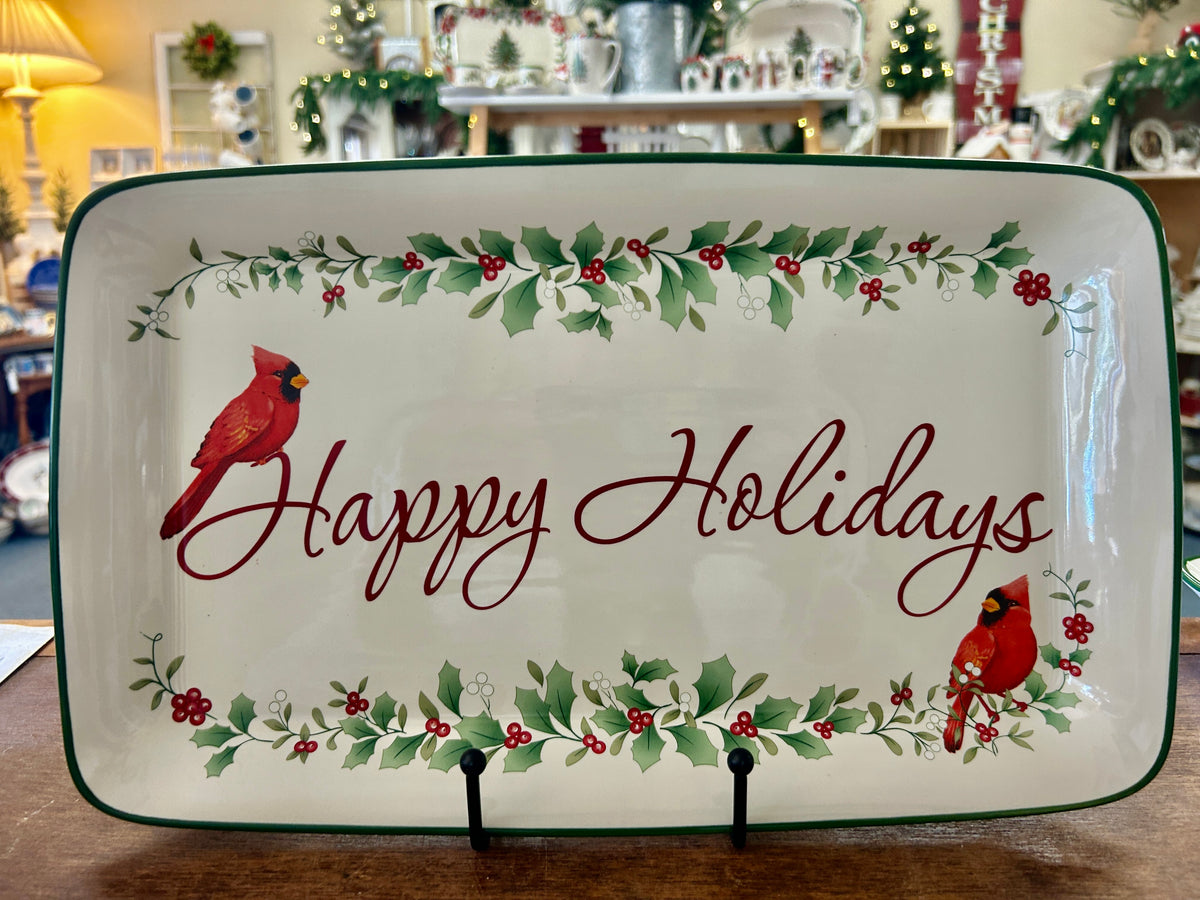Red Green White Pfaltzgraff RARE Winterberry Cardinal Platter, 14"