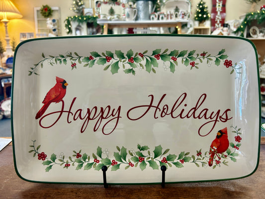 Red Green White Pfaltzgraff RARE Winterberry Cardinal Platter, 14"