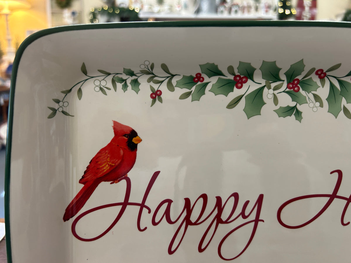 Red Green White Pfaltzgraff RARE Winterberry Cardinal Platter, 14"