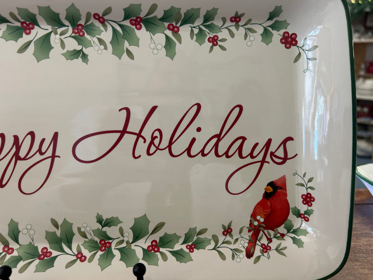 Red Green White Pfaltzgraff RARE Winterberry Cardinal Platter, 14"