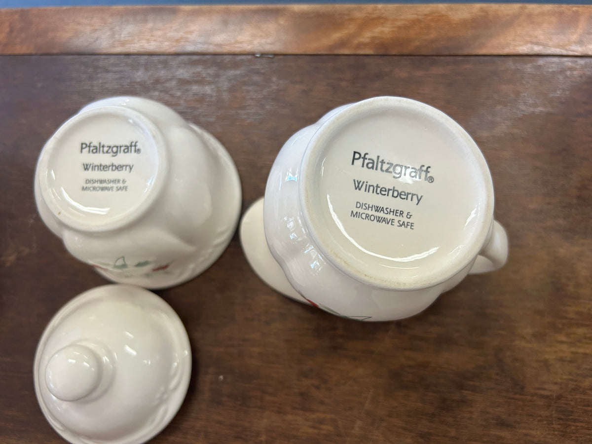 Red Green White Pfaltzgraff Winterberry Sugar & Creamer, 5"