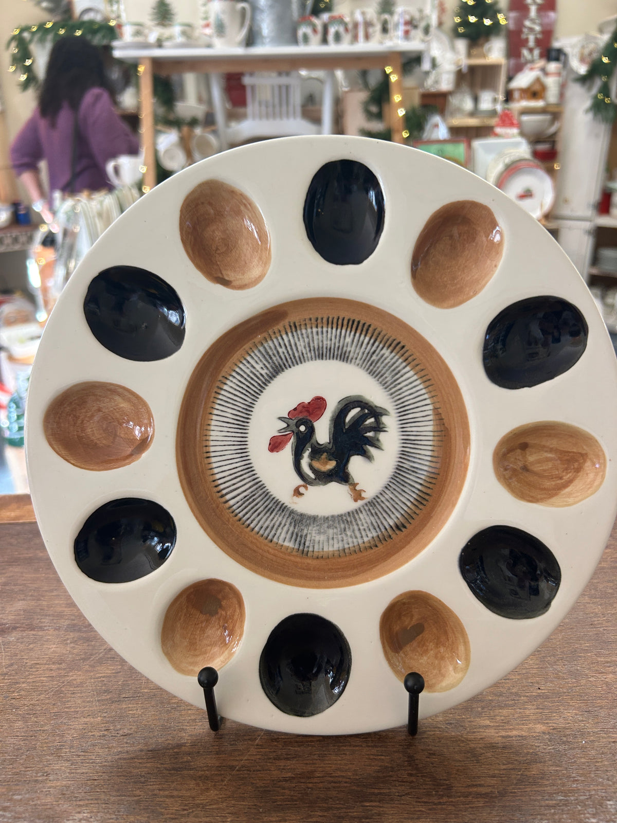 Black & Brown  Vintage Rooster Deviled Egg, 9 1/2"