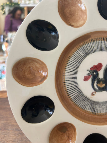 Black & Brown  Vintage Rooster Deviled Egg, 9 1/2"