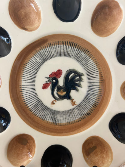 Black & Brown  Vintage Rooster Deviled Egg, 9 1/2"