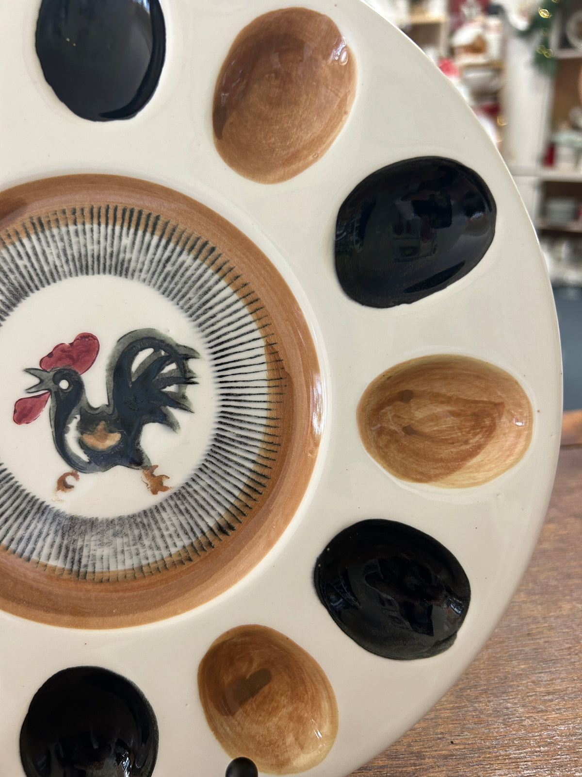 Black & Brown  Vintage Rooster Deviled Egg, 9 1/2"