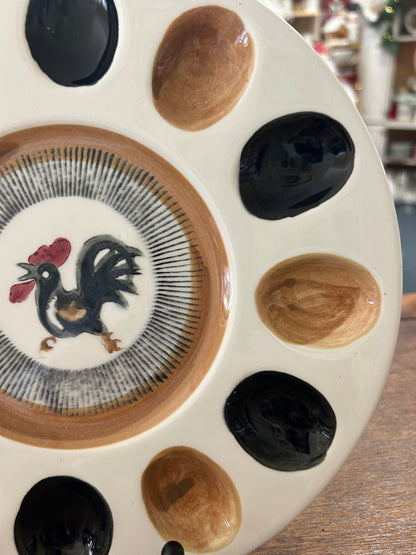 Black & Brown  Vintage Rooster Deviled Egg, 9 1/2"
