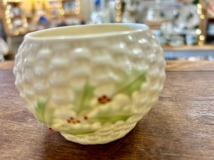 Red Green White Belleek RARE Enchanted Holly Sugar Ireland, 2 1/4"