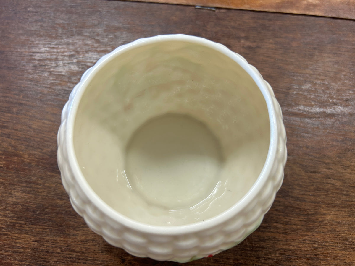 Red Green White Belleek RARE Enchanted Holly Sugar Ireland, 2 1/4"