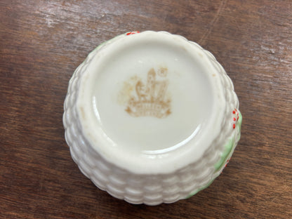 Red Green White Belleek RARE Enchanted Holly Sugar Ireland, 2 1/4"