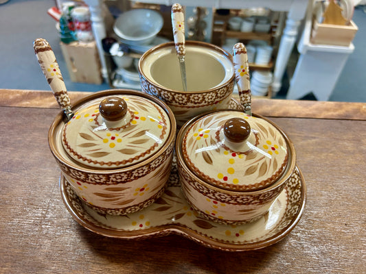 Brown Temptations Old World 3 Bowls, Spoon, Platter, 9"