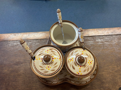 Brown Temptations Old World 3 Bowls, Spoon, Platter, 9"
