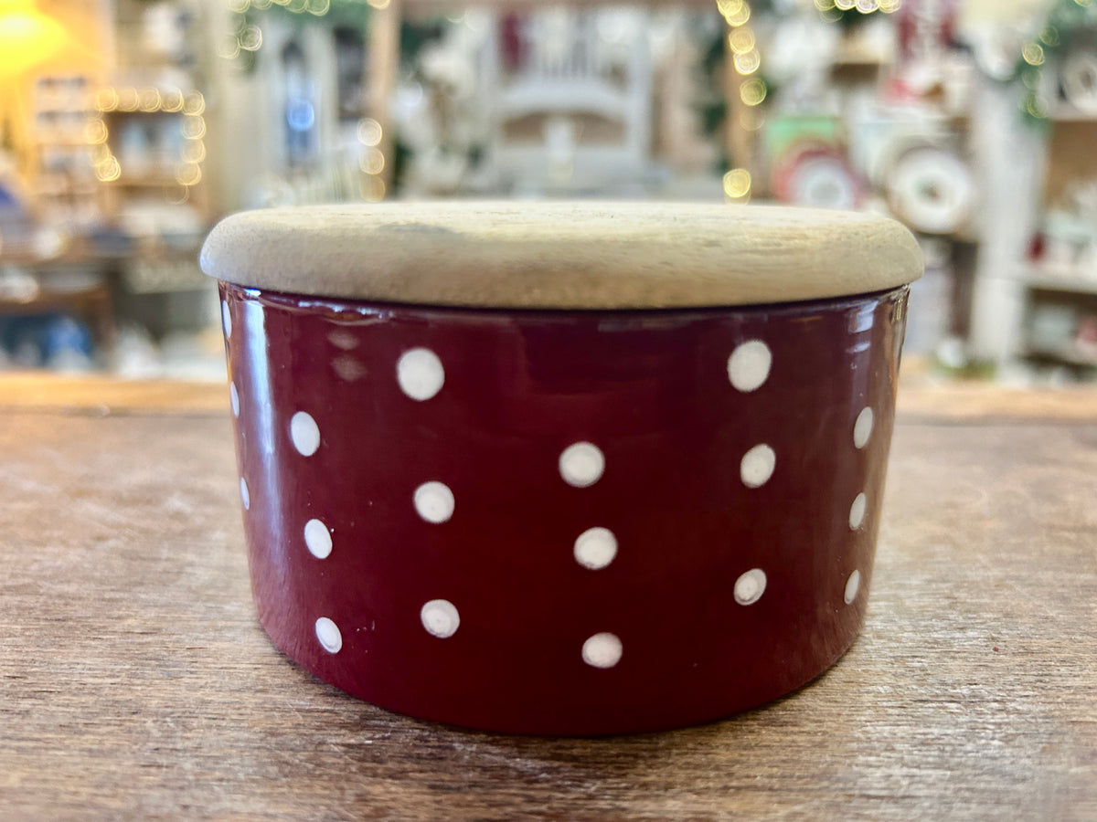 Cranberry Pioneer Woman Polka Dots Canister Wooden Lid, 2 1/2"