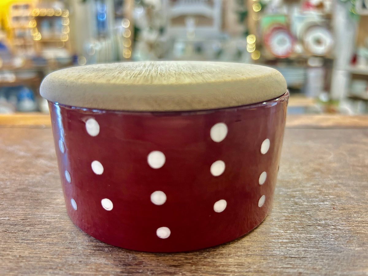 Cranberry Pioneer Woman Polka Dots Canister Wooden Lid, 2 1/2"