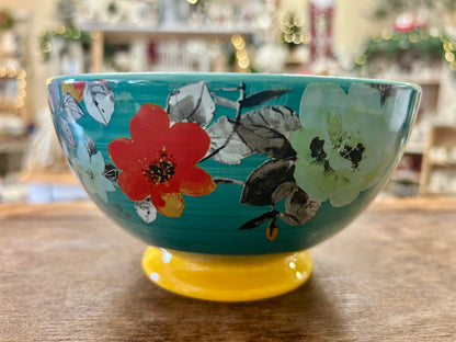 Multicolor Pioneer Woman Teal Flower Footed Bowl, 6 1/4"