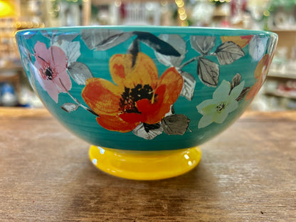 Multicolor Pioneer Woman Teal Flower Footed Bowl, 6 1/4"