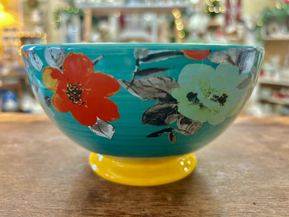 Multicolor Pioneer Woman Teal Flower Footed Bowl, 6 1/4"