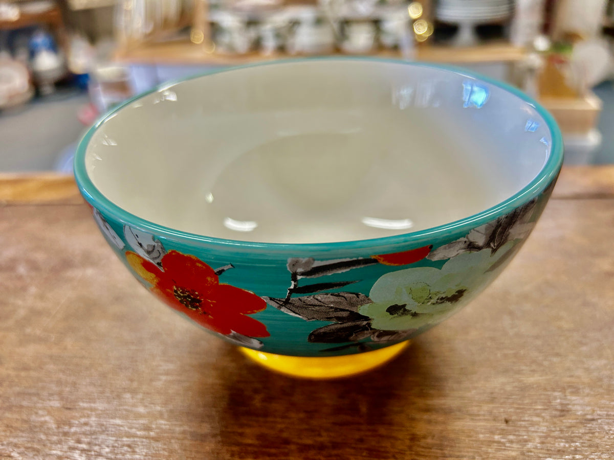 Multicolor Pioneer Woman Teal Flower Footed Bowl, 6 1/4"