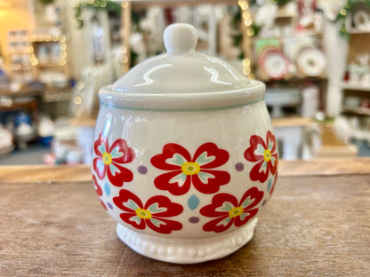 Red & White Pioneer Woman Red Flower Sugar Bowl, 4 1/2"