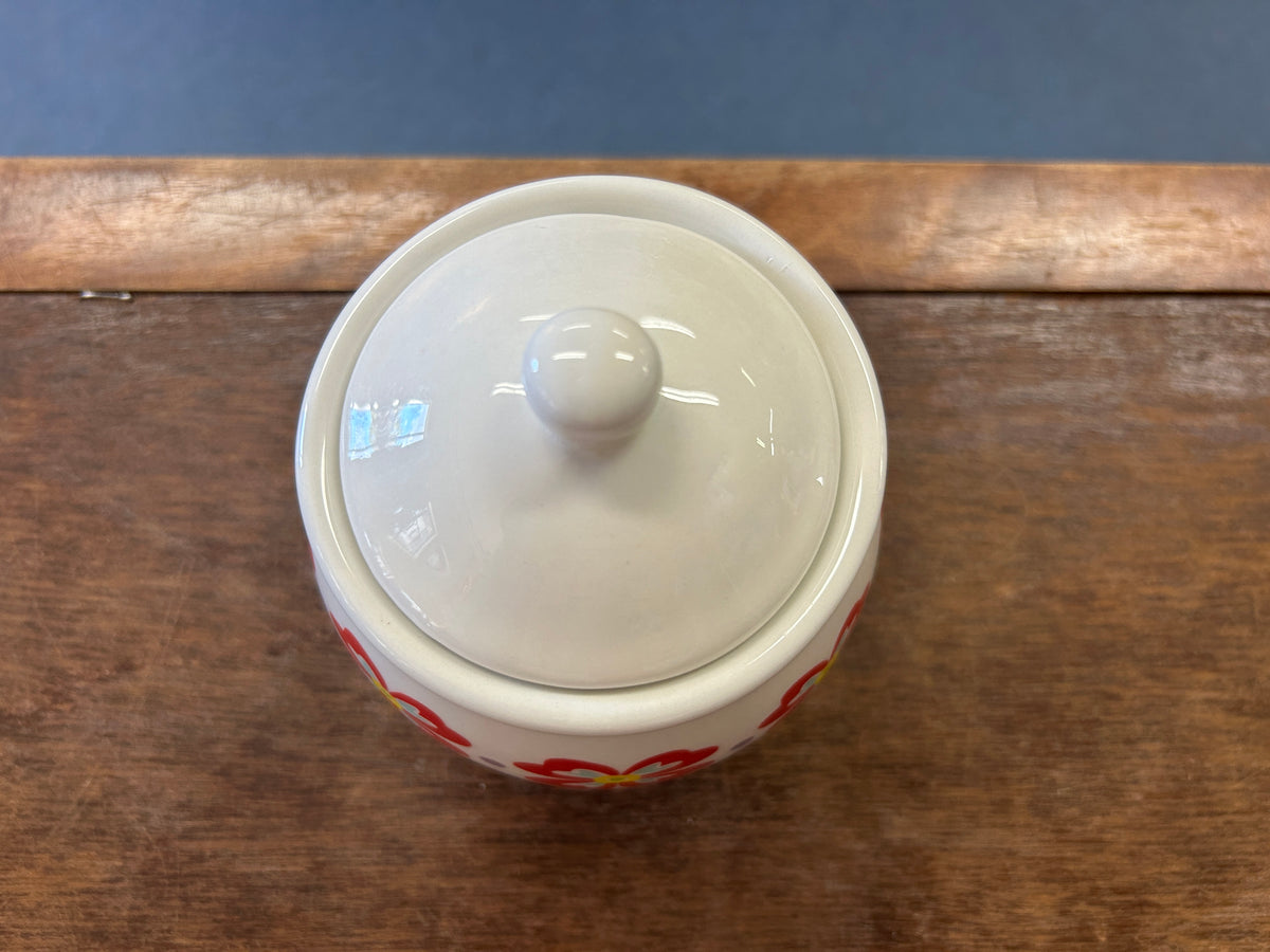 Red & White Pioneer Woman Red Flower Sugar Bowl, 4 1/2"