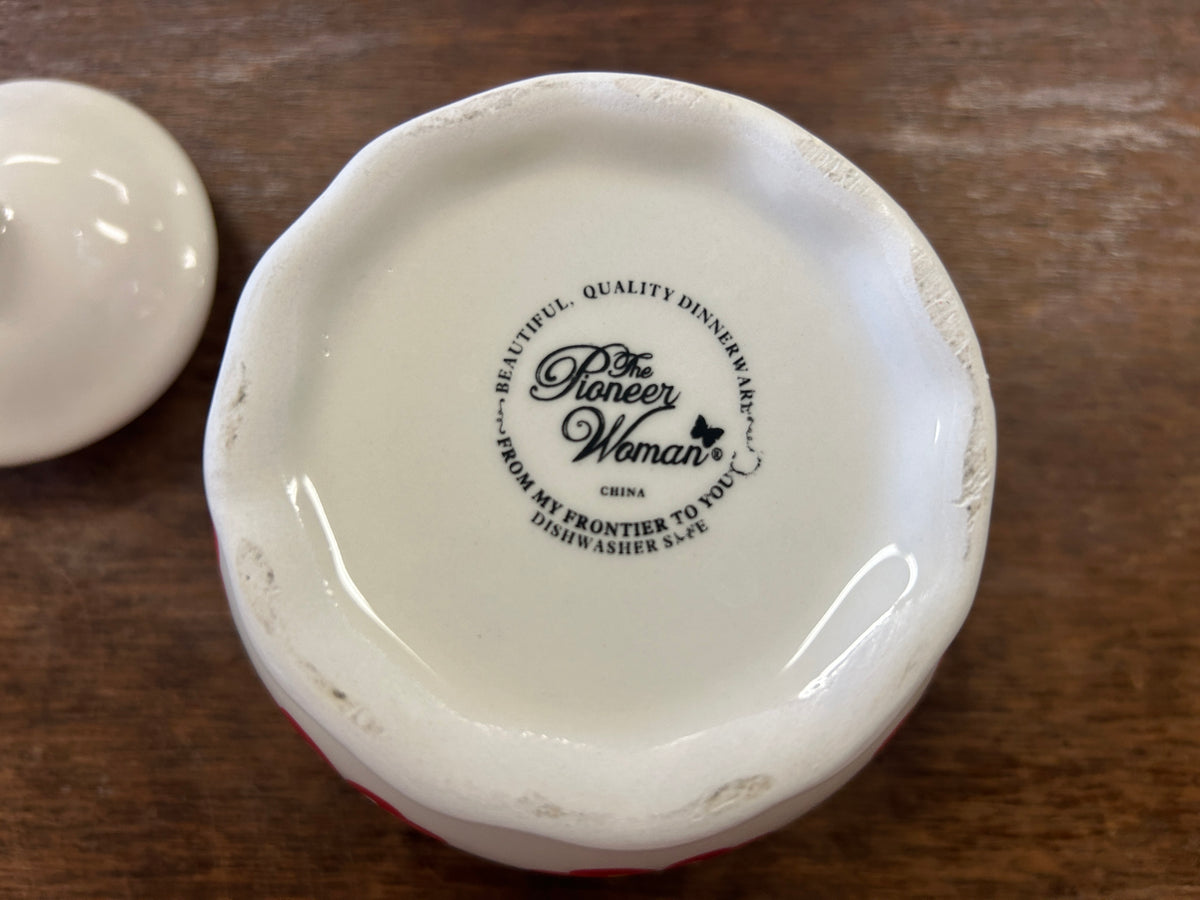 Red & White Pioneer Woman Red Flower Sugar Bowl, 4 1/2"