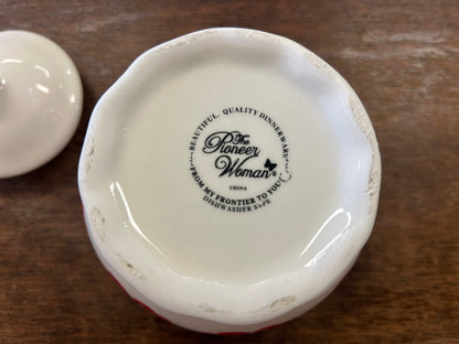 Red & White Pioneer Woman Red Flower Sugar Bowl, 4 1/2"