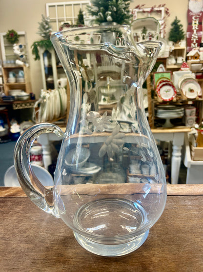 Clear Princess House Heritage Etched Pitcher, 10"