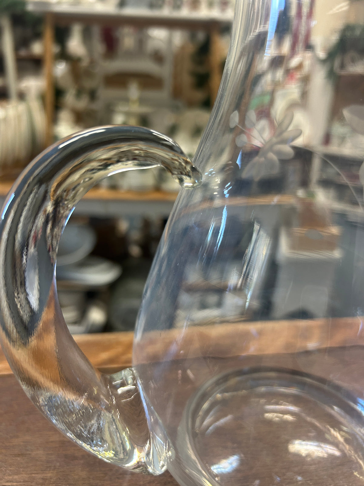 Clear Princess House Heritage Etched Pitcher, 10"