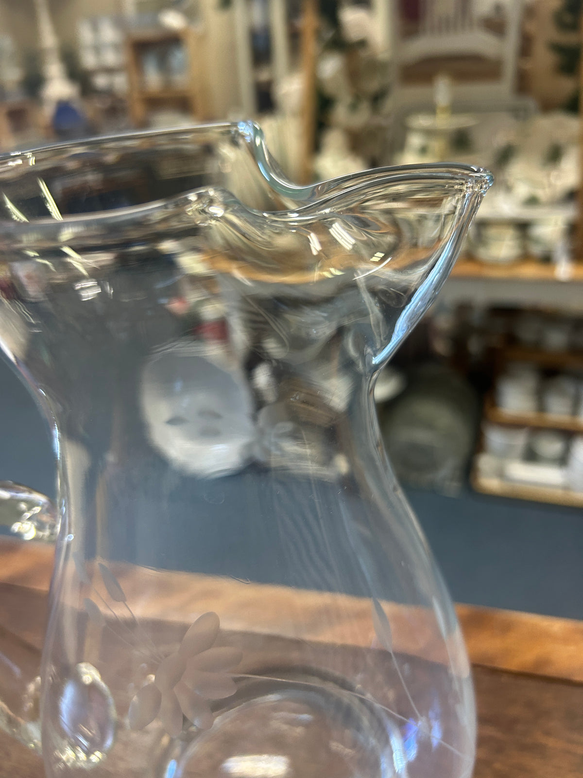 Clear Princess House Heritage Etched Pitcher, 10"