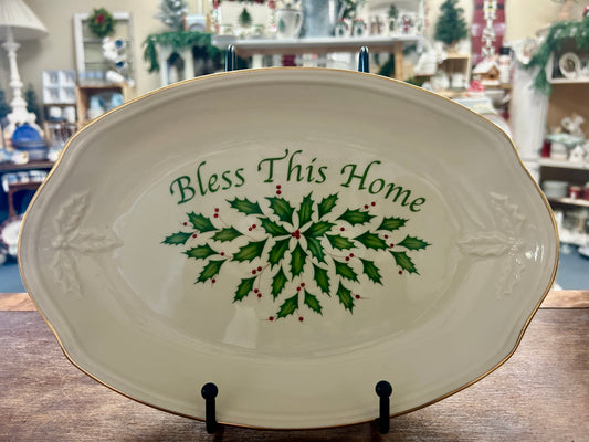 Red Green White Lenox Bless This Home Bowl Platter, 11 1/4"