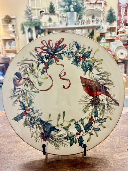 Red Green White Lenox Winter Greetings Cardinal Plate, 10 3/4"