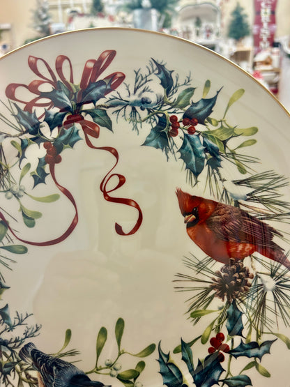Red Green White Lenox Winter Greetings Cardinal Plate, 10 3/4"