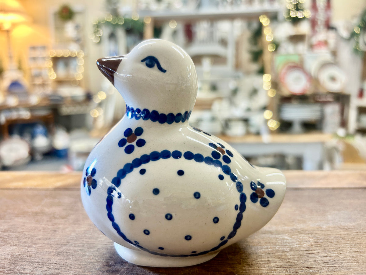 Blue & White Boleslawiec Polish Pottery Duck, 4"