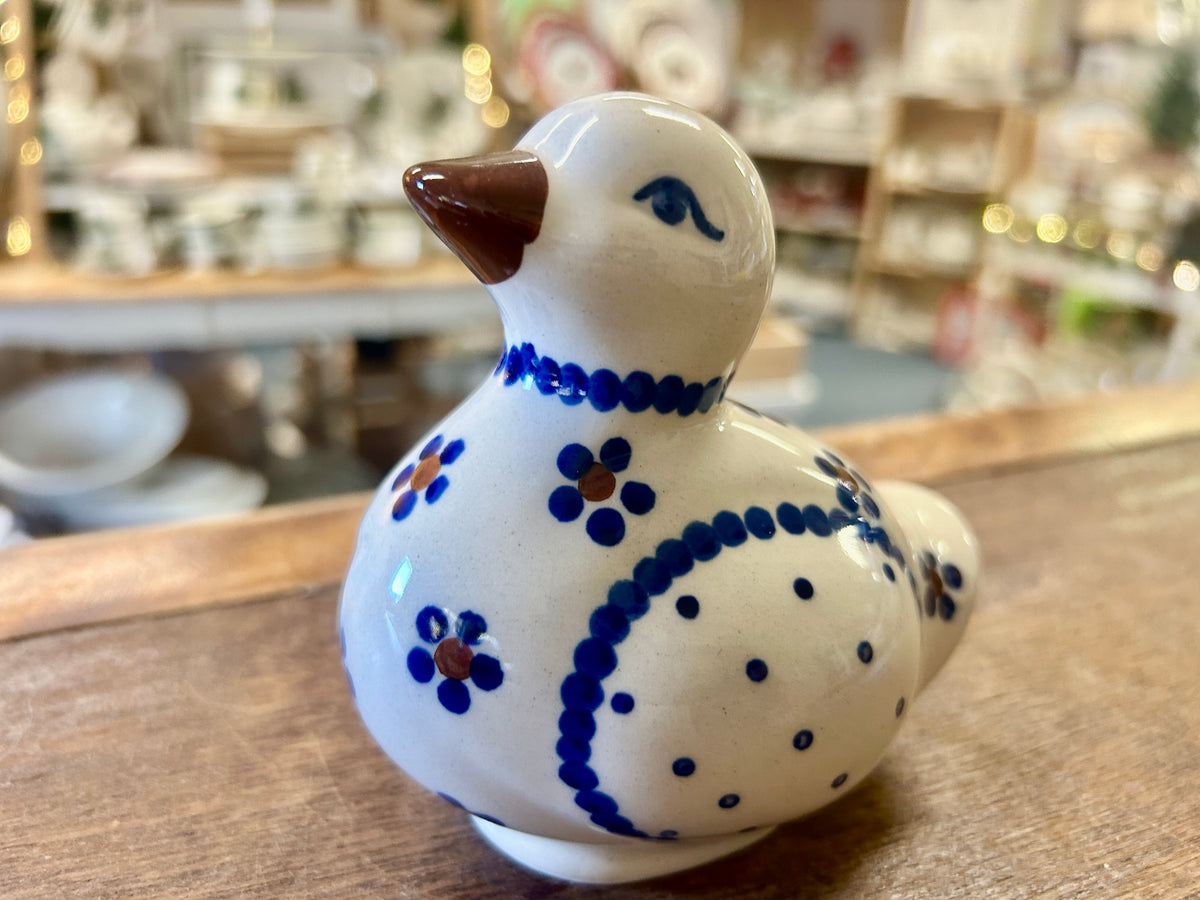 Blue & White Boleslawiec Polish Pottery Duck, 4"