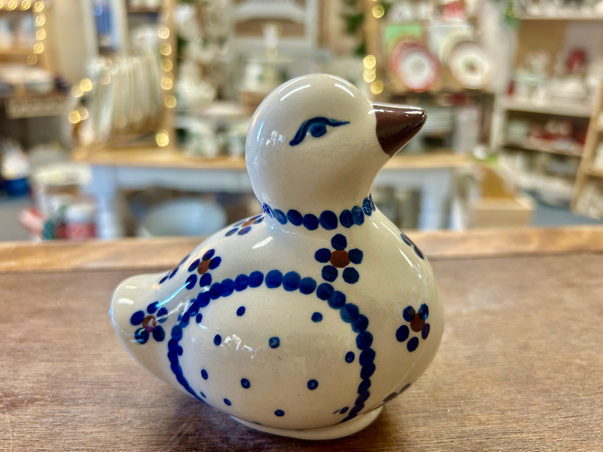 Blue & White Boleslawiec Polish Pottery Duck, 4"