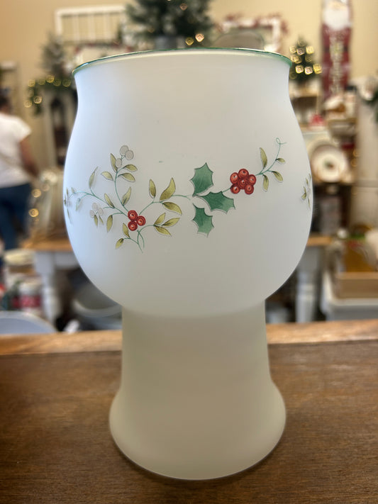 Red Green White Pfaltzgraff Winterberry Frosted Candleholder, 8"