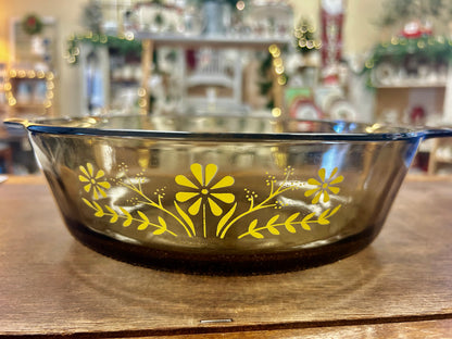Amber Glasbake Yellow Daisy Smoked Casserole, 9 1/4"