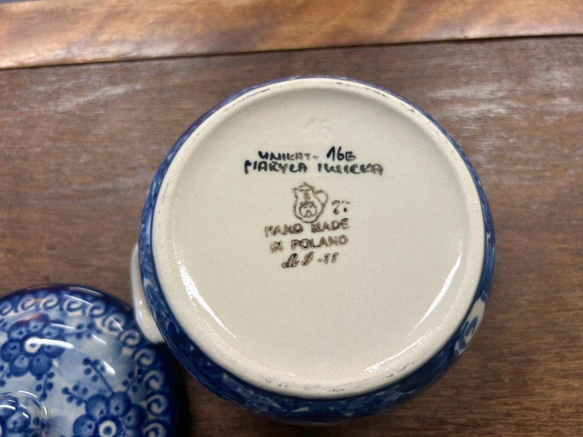 Blue UNIKAT Polish Pottery Sugar Bowl Handles, 5 1/2"