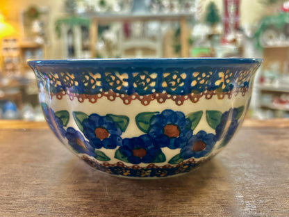 Blue & Green UNIKAT Polish Pottery Bowl, 6 3/4"