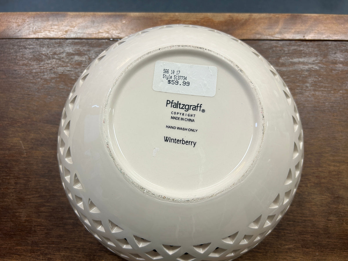 Red Green White Pfaltzgraff Winterberry Lattice Bowl, 10"