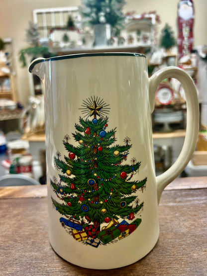 Red Green White Cuthbertson Christmas Tree Pitcher England, 7 1/4"