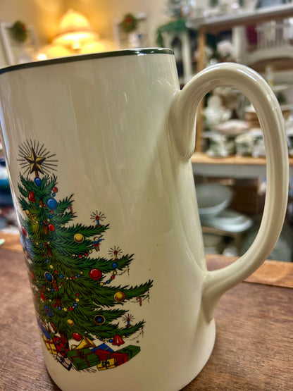 Red Green White Cuthbertson Christmas Tree Pitcher England, 7 1/4"