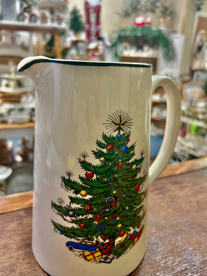 Red Green White Cuthbertson Christmas Tree Pitcher England, 7 1/4"