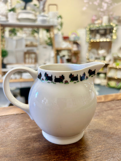 White Highbank Porcelain RARE Dog Scottie Creamer Scotland, 5 1/2"
