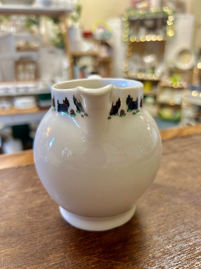 White Highbank Porcelain RARE Dog Scottie Creamer Scotland, 5 1/2"