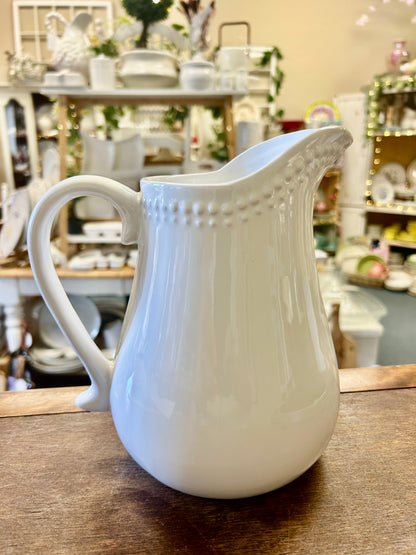 1872 White Beaded Pitcher, 8"