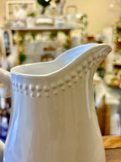 1872 White Beaded Pitcher, 8"
