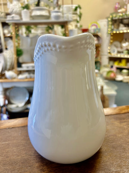 1872 White Beaded Pitcher, 8"