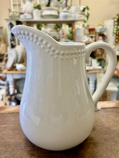 1872 White Beaded Pitcher, 8"