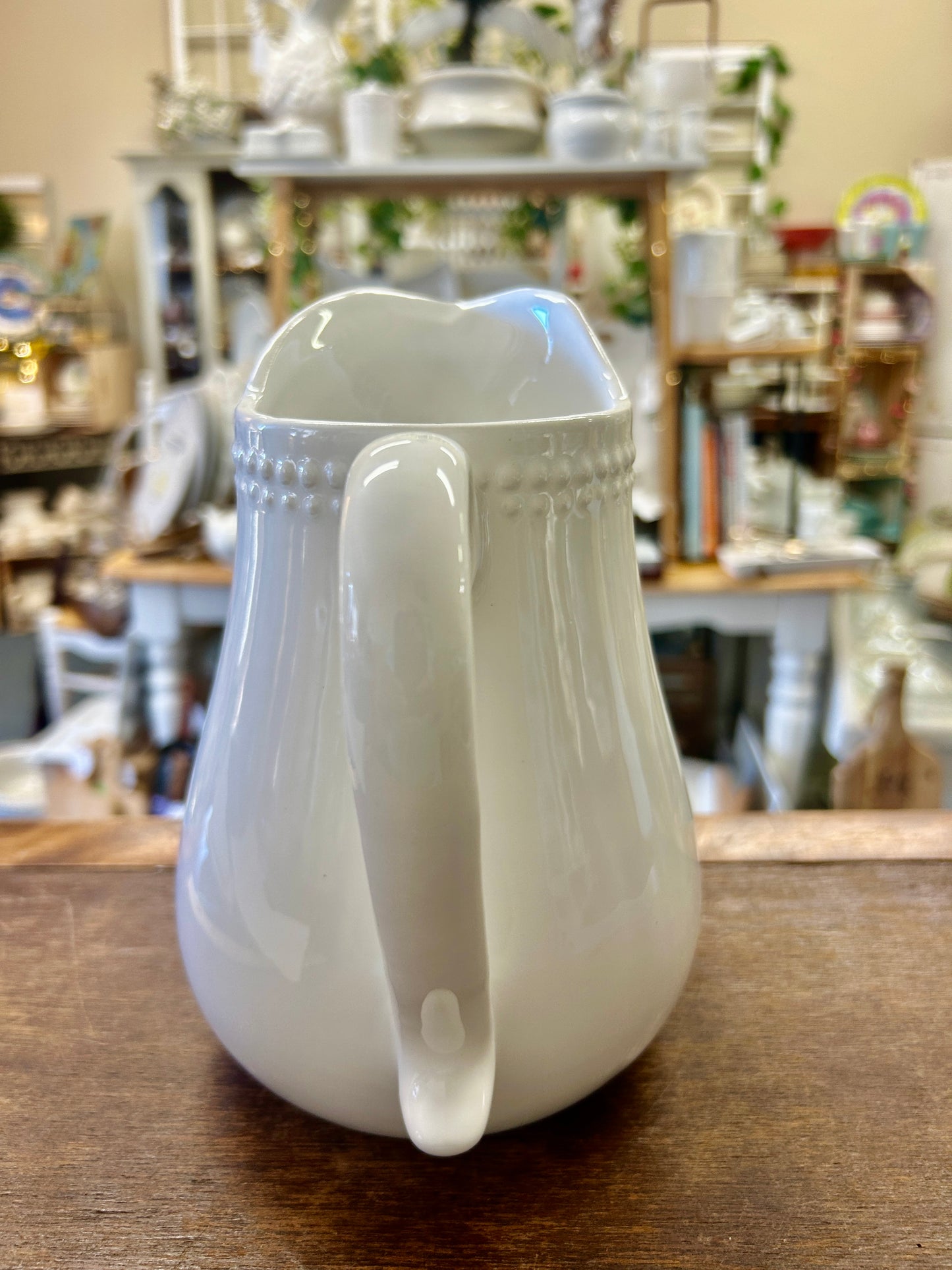 1872 White Beaded Pitcher, 8"